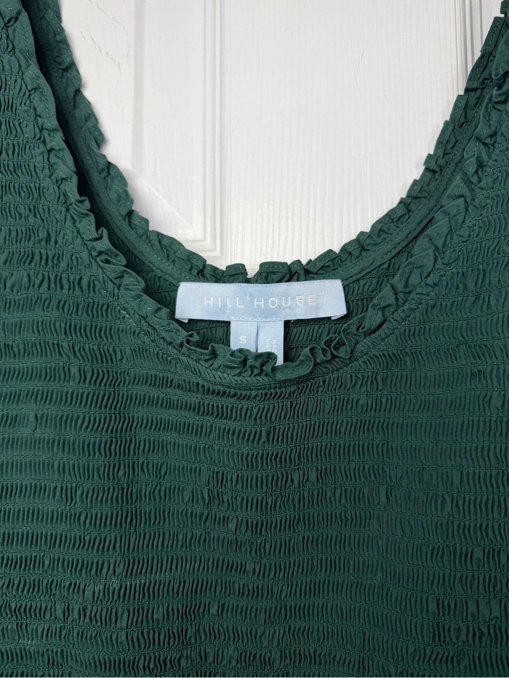 Hill House Size S • Puff Sleeve Top Emerald Botanical Green.
